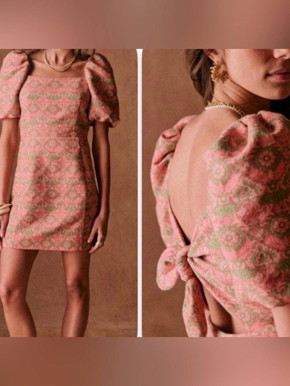 Sezane Allya Pink Jacquard Mini Dress FR38
